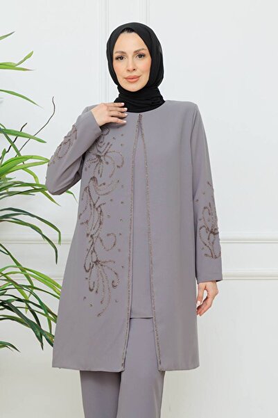 KMKkombin Women's Flower-Embroidered Stylish Pants Suit