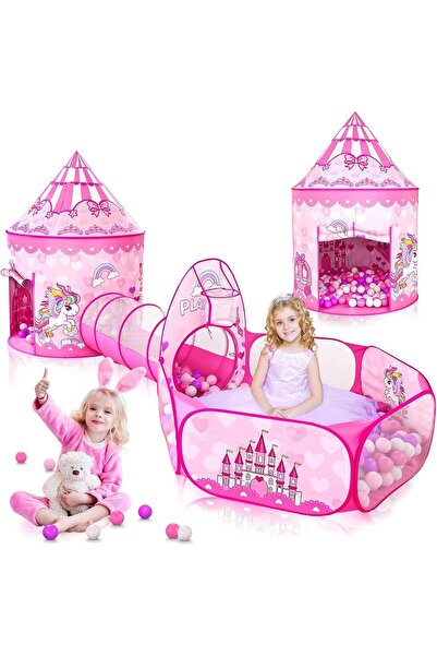 Arabest 3-Piece Princess Pink Play Tent, Kids Pop-Up Playhouse with Crawl Tun...