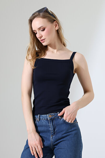 Endies Rib Knit Fabric Square Collar Thick Strap Piped Basic Women's Athlete ...