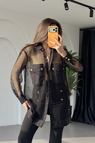 Gizem Ecemiş Alone Siyah File Gömlek