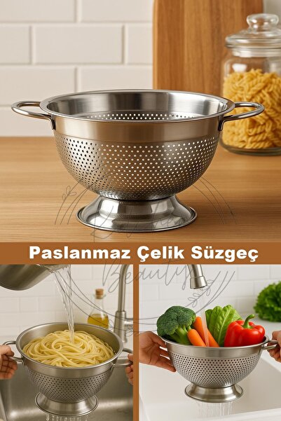 moontime alaçatı Geniş Paslanmaz Çelik Makarna ve Sebze Süzgeci, Dayanıklı ve...