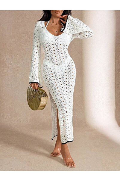 EFENDİX Slit Cotton Lu Lace-Like Knit Beach Dress