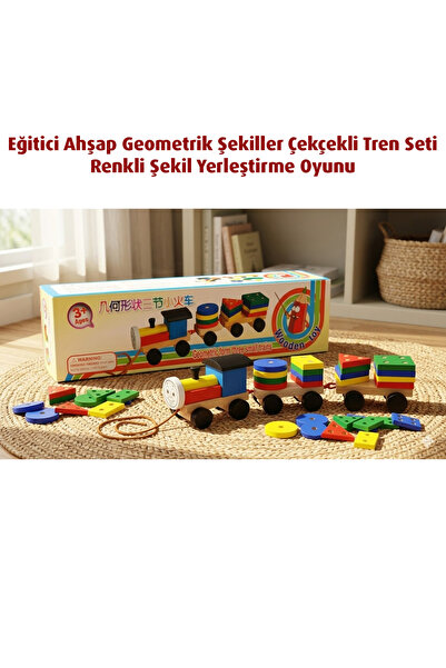 direkstoktan Eğitici Ahşap Geometrik Şekiller Çekçekli Tren Seti - Geometric ...