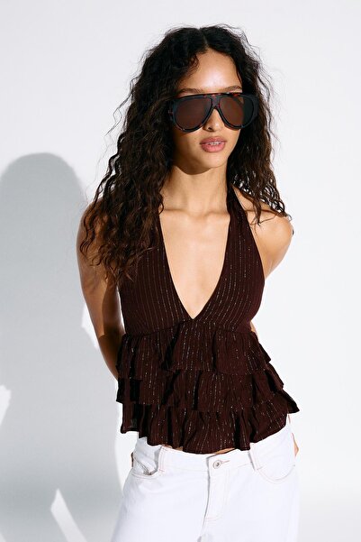 Bershka Fırfırlı parlak top