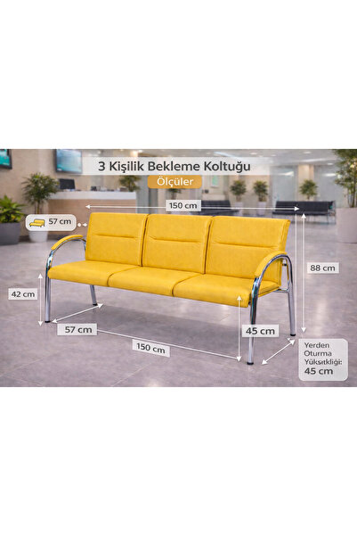 YRN OFIS Ofis üçlü bekleme koltuğu lobi bekleme alanı misafir koltuğu