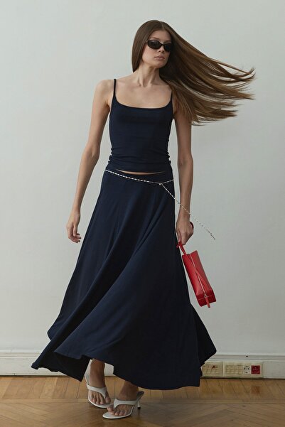 Suud Collection Navy Blue Kate Drapey Long Skirt
