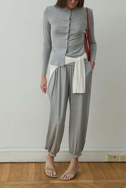 Suud Collection Gri Cosie Şalvar Dökümlü Pantolon