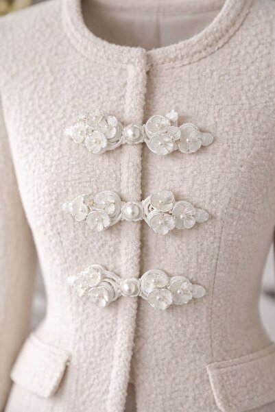 jasmina store Beyaz çiçek inci detaylı ceket agrafı (3adet)