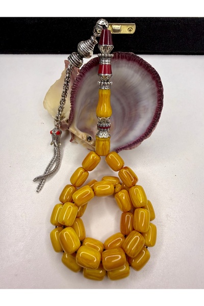 İskenderun Tesbihcilik Handmade Nakkaş İmame Dik Damar Stick Squeeze Amber Pr...