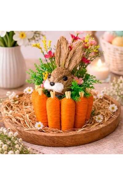 SHOPIENS Easter Decorative Basket with Carrots & Bunny 18 x 18 x 20 cm
