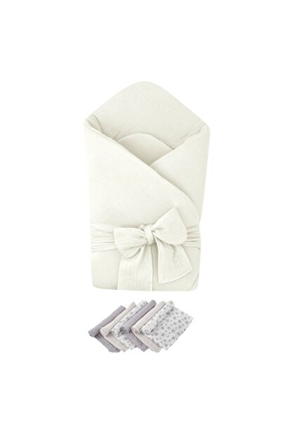 Qmini Cream swaddle blanket, Qmini, double muslin and 6 diapers 35x35 cm