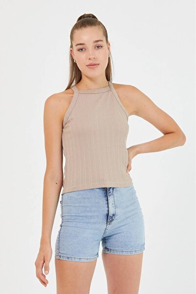 ALDAGÖR Women's Square Neck Sleeveless Corded Fabric Blouse