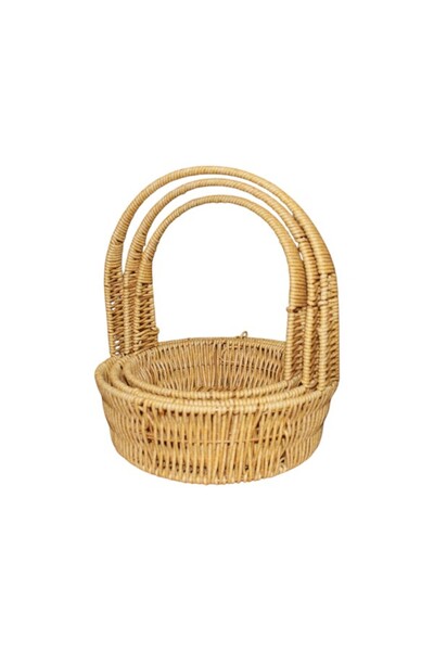WDA طقم سلال من الخيزران الطبيعي مكون من 3 قطع مع مقابض - سلة فاكهة/هدايا/تخز...