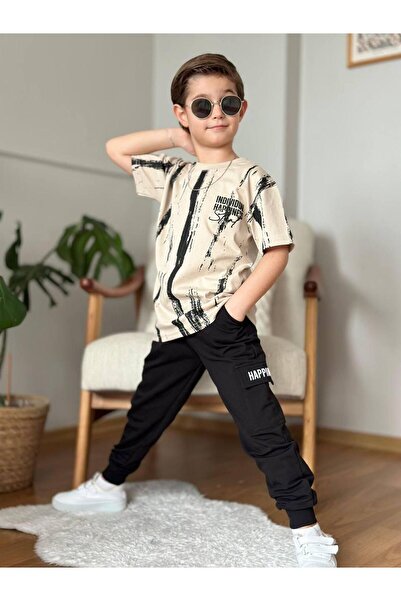 Melynova kids Boy's Printed T-Shirt and Cargo Pocket Piece Sweatpants Set – C...