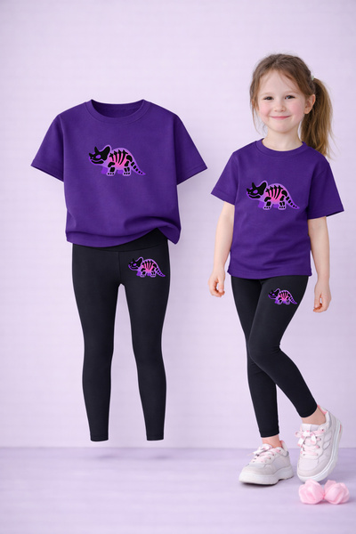 VODEXA Set tricou și jambiere elastice pentru fete, 100% bumbac, imprimeu MIC...