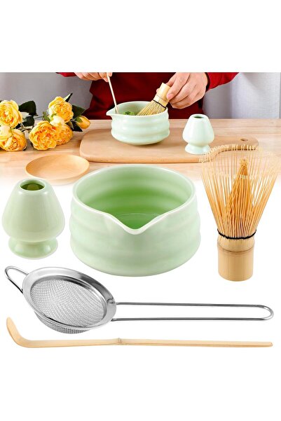 Arabest 5-Piece Matcha Whisk Set, Bamboo Spoon and Ceramic Bowl with Spout, G...