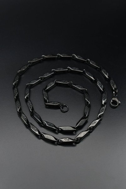 Prestige Melon Stainless Steel Necklace Chain Grek Patterned Oxidized Black Color 4mm 902626