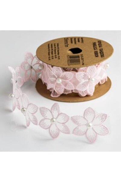 SHOPIENS Pink Ribbon with Daisies & Beads 1 m x 35 mm