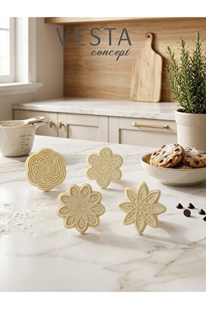 VESTA Concept 4 Parça Pasta Mührü Seti - Pratik Kurabiye ve Hamur Şekillendir...