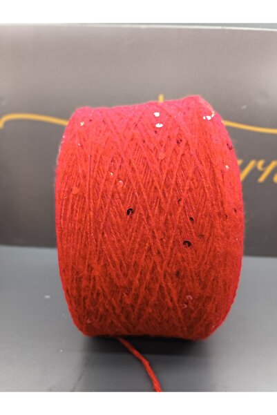Pİ Yarn Chunky Sequin Moher Hand Knitting Yarn Red 400Gr