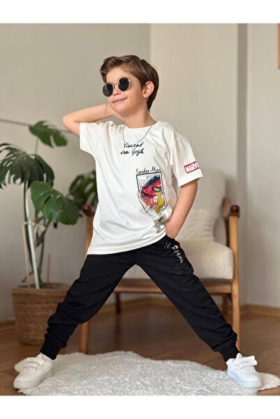Melynova kids Boys' Printed T-Shirt and Sweatpants Set – Relaxed Fit Casual S...