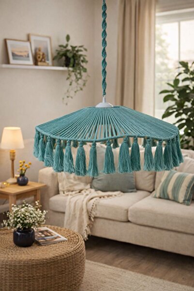 zeynep süs ev Makrome Bohem Avize El Yapımı Püsküllü Dekoratif Tavan Lambası ...