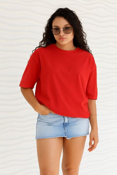 E-ROMA Plain Oversized Unisex T-Shirt Ycb5