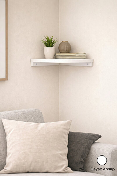 Euromob Köşe Duvar Rafı, 1 Katlı ,Beyaz Metal, Modern Dekoratif Duvara Monte ...