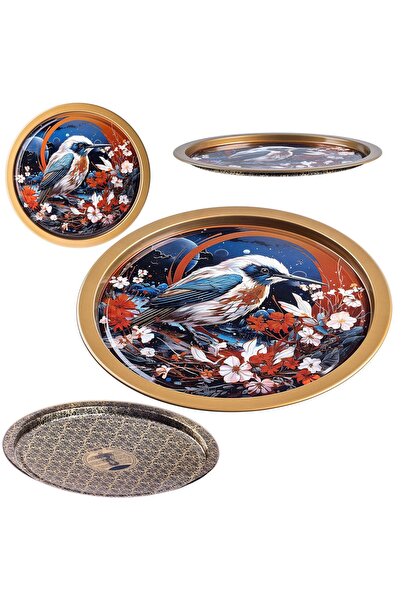 KADAX Decorative Serving Tray, Round, Large, Bird, Metal, 32.5 cm