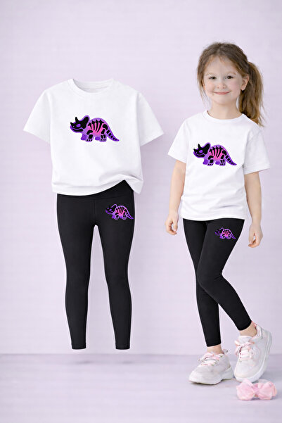 VODEXA Set tricou și jambiere elastice pentru fete, 100% bumbac, imprimeu MIC...
