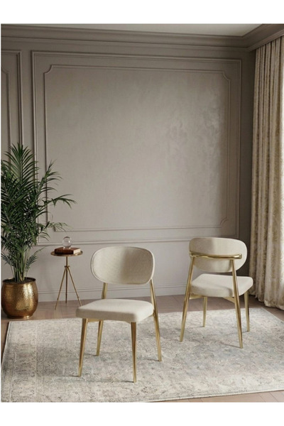 MUNA HOME Gold Polo Sandalye Mutfak Salon Yemek Odası Sandalyesi Metal Ayak