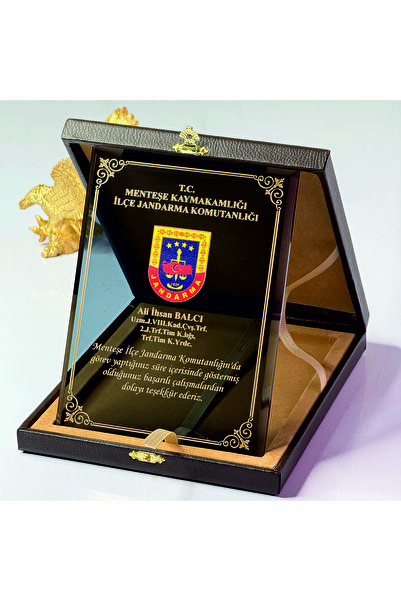 MERTKRİSTAL Luxury Bronze Glass Plaque Leather Boxed Corporate Award Plaque