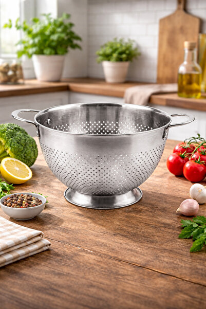 welcomein 25 cm Stainless Steel Gastro Strainer – Large Size, with Stand, Dou...