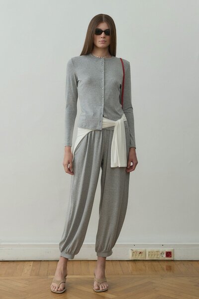 Suud Collection Gri Cosie Şalvar Dökümlü Pantolon
