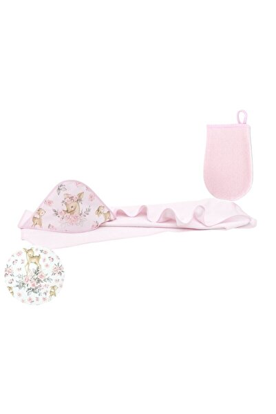 MimiNu Large hooded towel set, MimiNu, 100x100 cm + Bath mitt, 12x21 cm, Pink