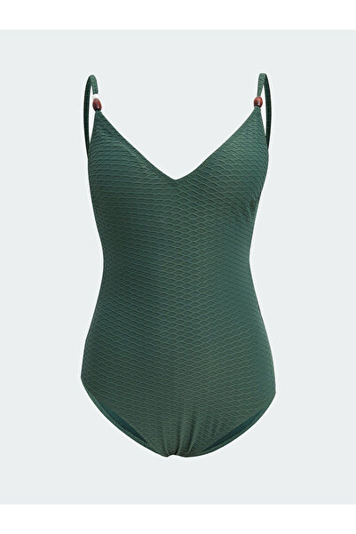 LC Waikiki Peak New Season V-Neck Self Patterned Women's Swimsuit