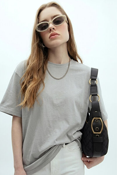 COMBİNE MİCHAİL Ženska majica kratkih rukava Pamuk paketa, siva Oversize kroj