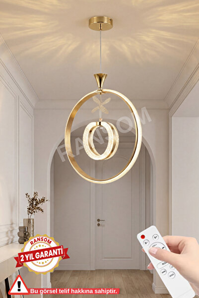 RANSOM İthal Seri 3 Renk Kumandalı Yuvarlak Halka Led Avize Toplu Rose Gold K...