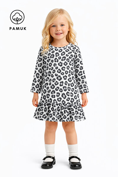 difa kids Girl Child Stretch Fabric Single Jersey Dress - Patterned Daily Tra...