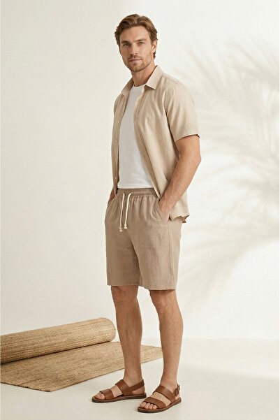 Sizce Moda Men's Beige 100% Cotton Linen Muslin Shorts Comfortable Fit Summer...