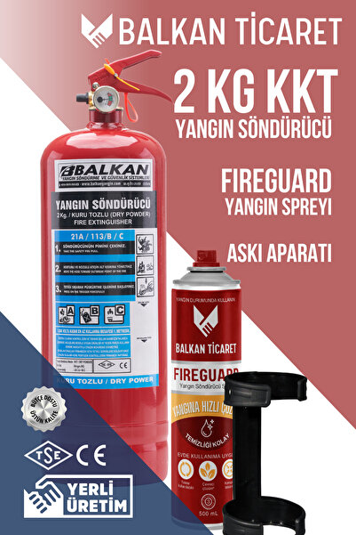 Balkan Ticaret 2Kg TSE Belgeli Yangın Tüpü Askı Aparatı Fireguard Yangın Spre...