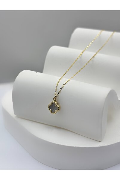 DİAMİNE PIRLANTA 14 Ayar Altın Beyaz Taşlı Yonca Kolye ( 8mm )