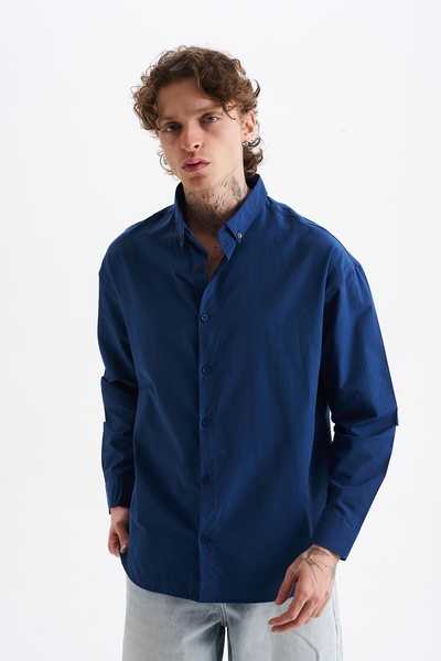 NOHOW Poplin Fabric, Comfortable Fit, Drop Shoulder, Men's Plain Shirt