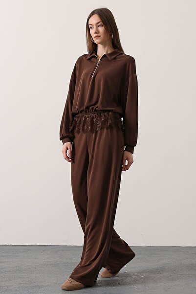 cemo Kadın Kare Yaka Ekose Desenli Kemer Detaylı Uzun Kollu Midi Elbise