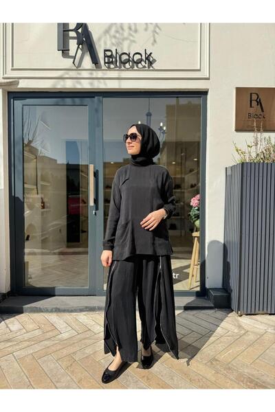 MissWhence 39004 Zipper Detail Women's Suit Black