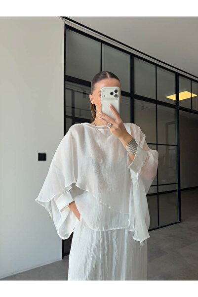 BB Bensu Buyruk Cape Detailled t Sheer Blazer White