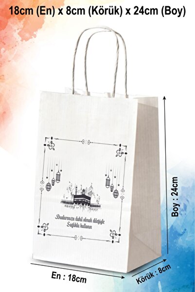 nna tasarım 25 Adet Kişiye Hac/umre Baskılı Küçük Boy Kağıt Poşet 18x8x24 Cm(...