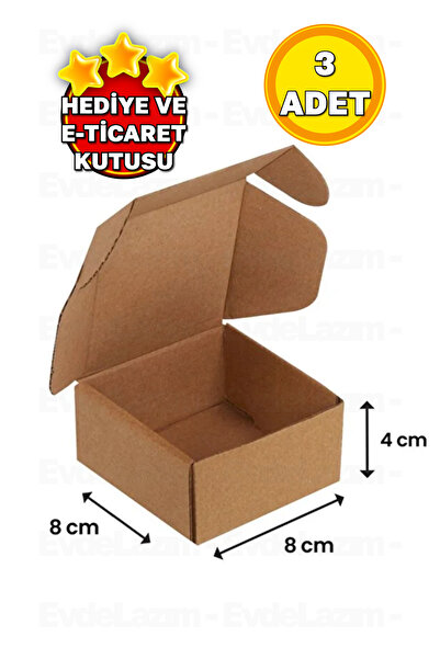 EvdeLazım 8x8x4 Cm Hediyelik Kına Kutusu E Ticaret Kargo Kutusu Karton Kilitl...