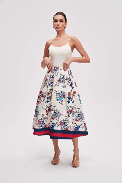 Livia Wide Patterned Midi Skirt