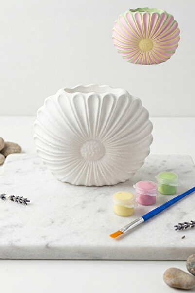 NEON PLUS Çiçek Obje Taş Boyama, Fırça ve 3 Renk Akrilik Boya, Workshop, Etki...